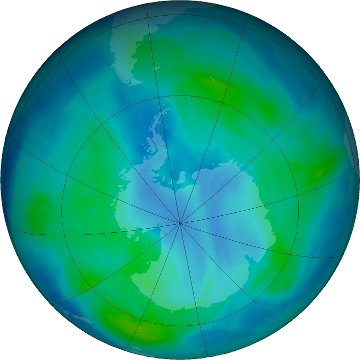Antarctic ozone map for 26 February 2016